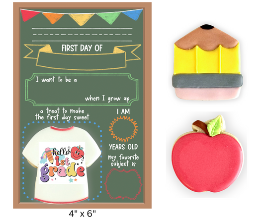 'First Day of School' fill-in chalkboard cookie card